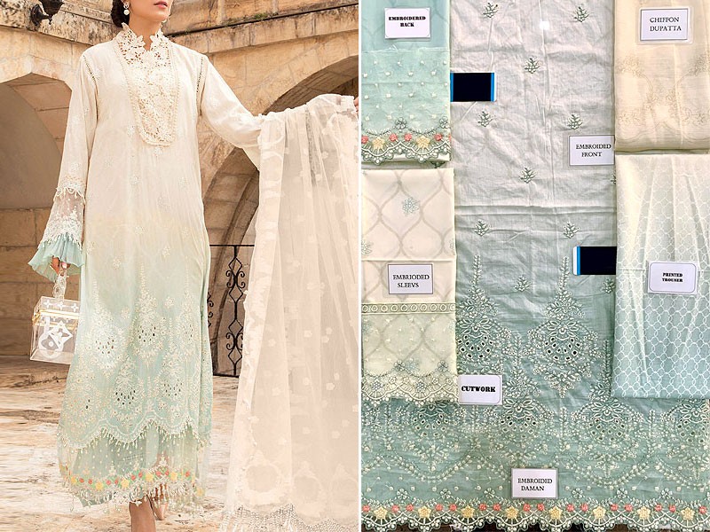 Luxury Schiffli Embroidered Lawn Dress  with Chiffon Dupatta