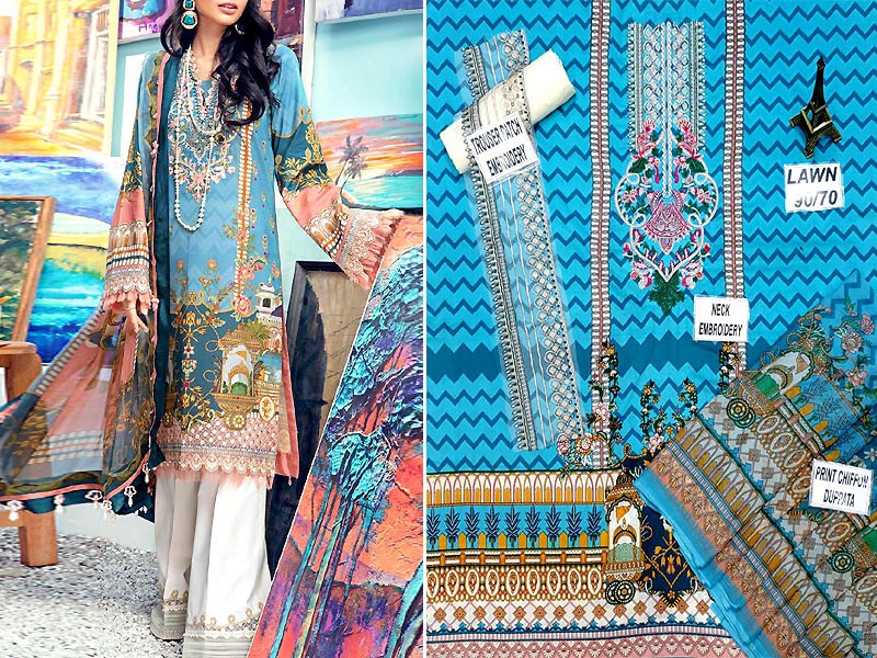 Heavy Embroidered Lawn Suit 2021 with Chiffon Dupatta