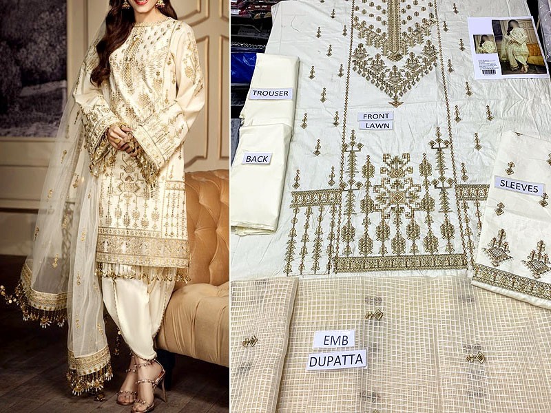 Heavy Embroidered Lawn Dress with Embroidered Organza Dupatta