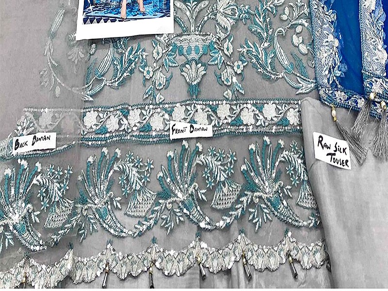 Heavy Embroidered Grey Net Wedding Dress 2024