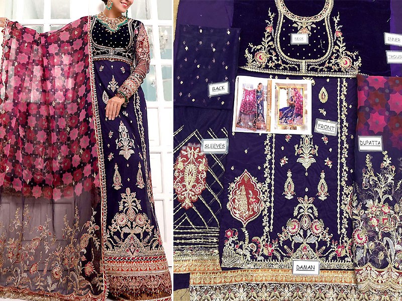 Heavy Embroidered Net Wedding Dress with Embroidered Organza Dupatta