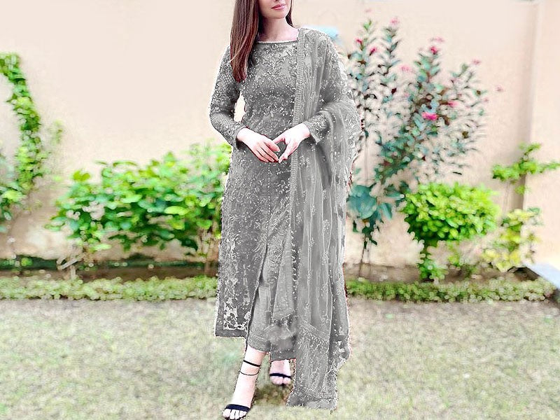 Embroidered Net Maxi Dress with Silk Trouser Price in Pakistan