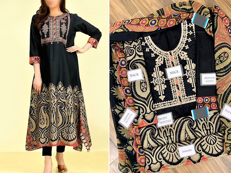Embroidered Black Lawn Suit 2021 with Chiffon Dupatta