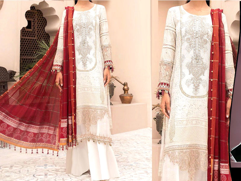 Luxury Schiffli Embroidered EID Lawn Suit with Embroidered Organza Dupatta Price in Pakistan