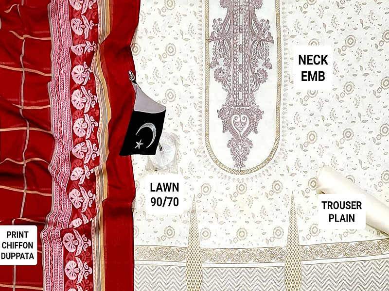Elegant Embroidered Lawn Dress with Chiffon Dupatta