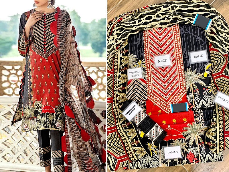 Heavy Embroidered Lawn Dress 2021 with Chiffon Dupatta