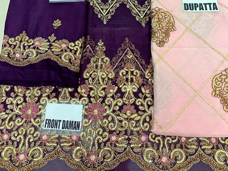 Heavy Embroidered Purple Chiffon Lehenga Dress