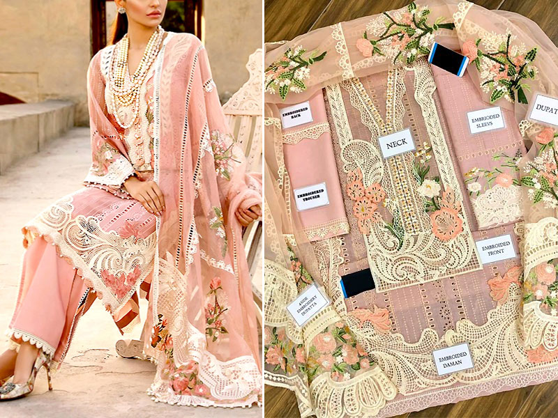 Luxurious Schiffli Embroidered Lawn Dress with 4-Side Embroidered Organza Dupatta