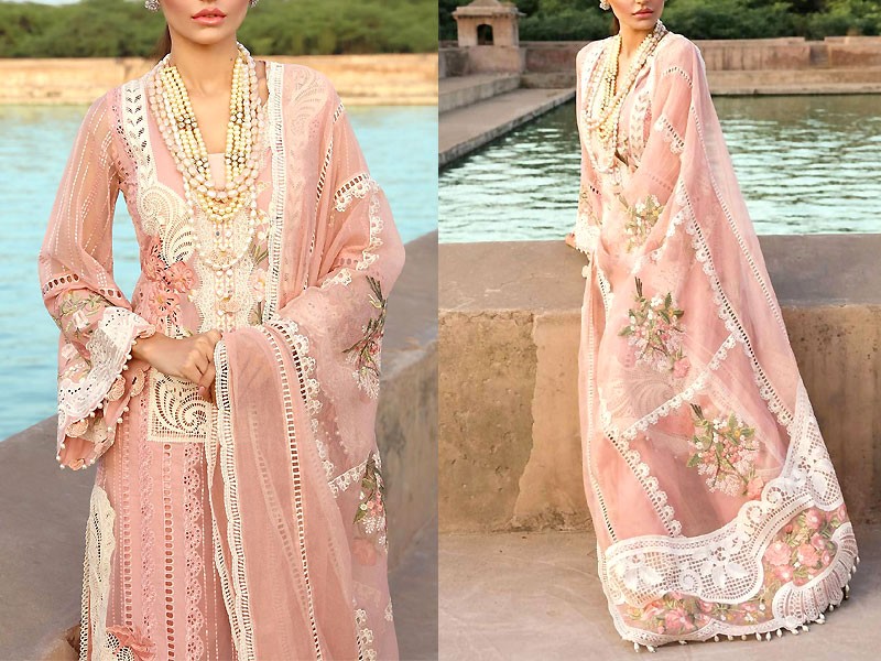 Luxury Schiffli Embroidered Lawn Dress with Embroidered Net Dupatta Price in Pakistan