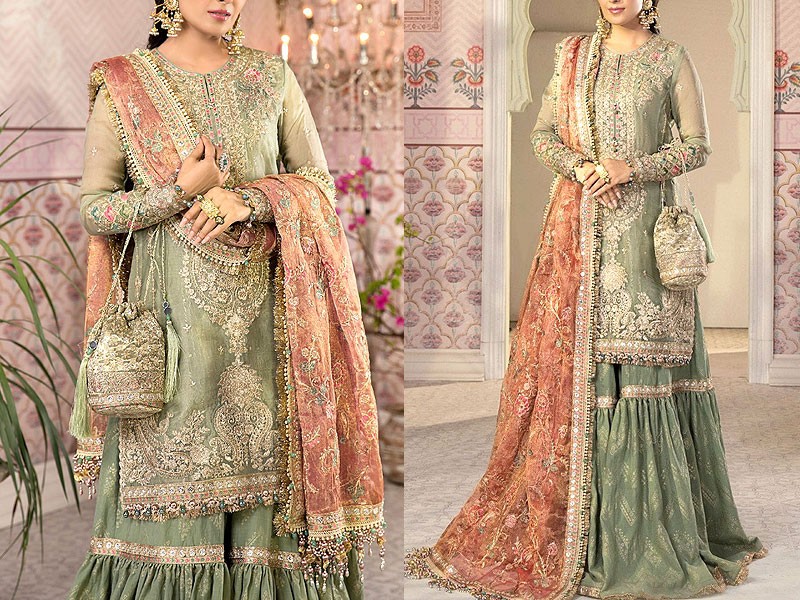 Heavy Embroidered Chiffon Bridal Dress with Embroidered Silk Trouser Price in Pakistan