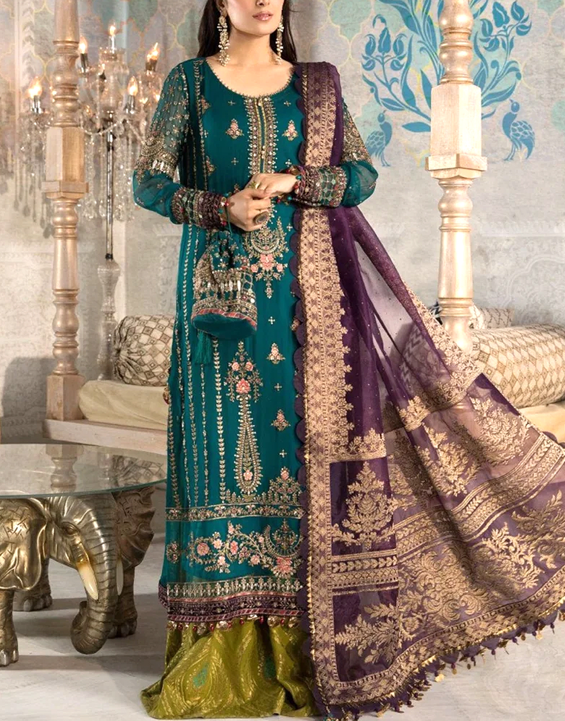 Embroidered Chiffon Dress with Silk Trouser Price in Pakistan