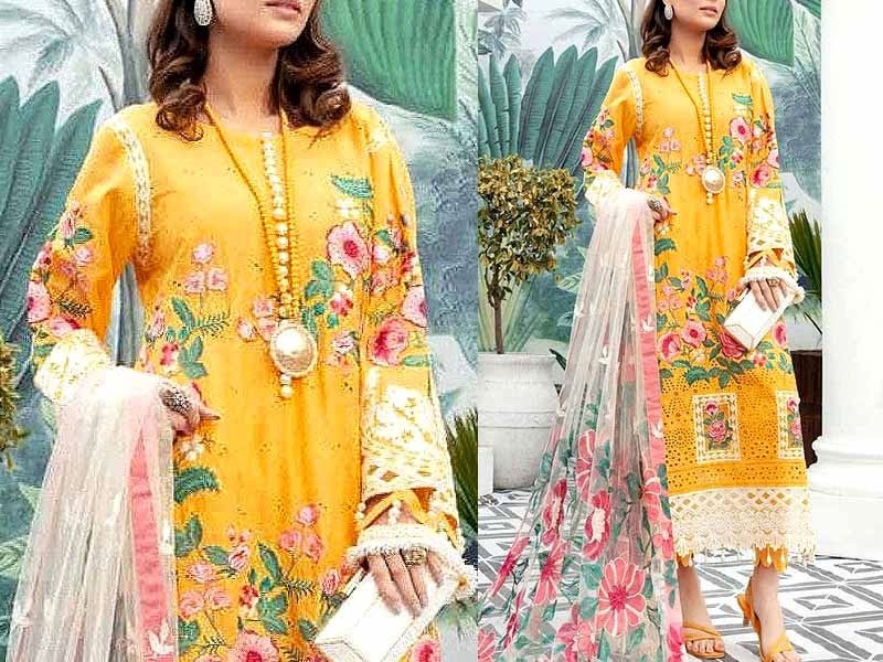 Luxury Schiffli Embroidered Cotton Dress  with Embroidered Net Dupatta Price in Pakistan