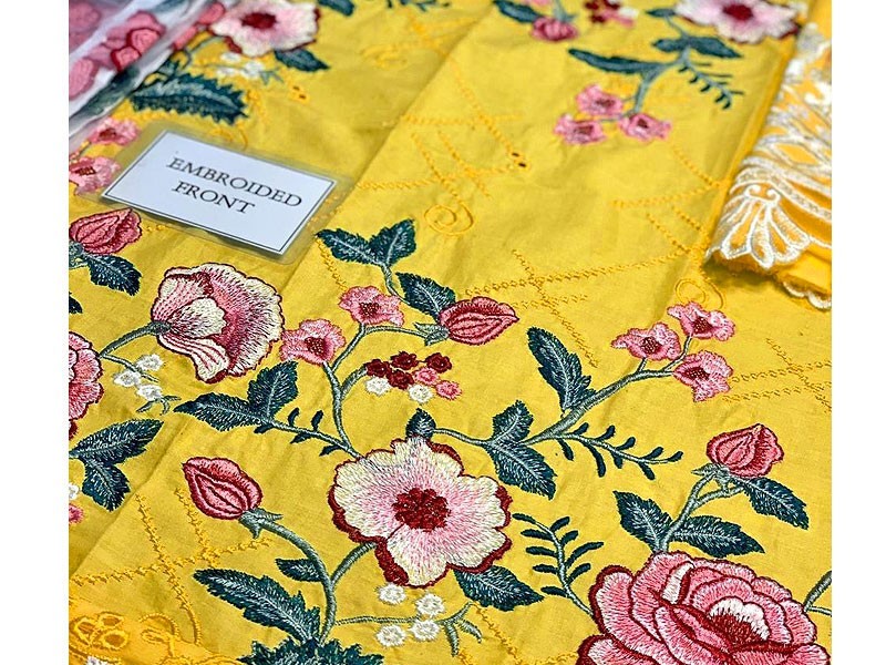 Luxury Schiffli Embroidered Cotton Dress  with Embroidered Net Dupatta