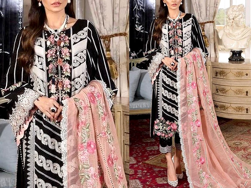Heavy Embroidered Cotton Dress with Net Dupatta Price in Pakistan