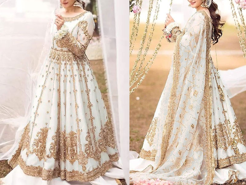 Heavy Embroidered & Mirror Work White Net Bridal Maxi Dress