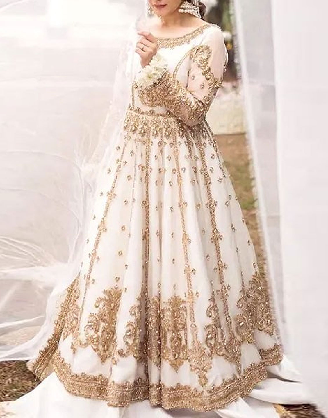 Handwork Heavy Embroidered Net Wedding Dress Price in Pakistan