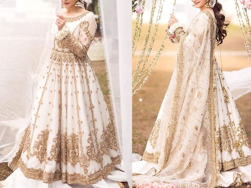 Handwork Heavy Embroidered Net Bridal Dress with Chiffon Dupatta Price in Pakistan