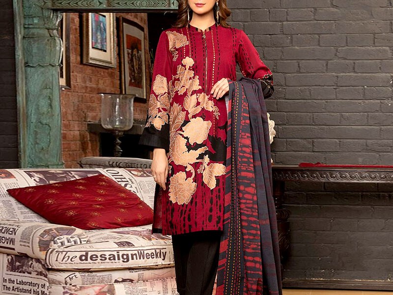 Heavy Front Panel Embroidered Linen Dress 2021 with Linen Dupatta