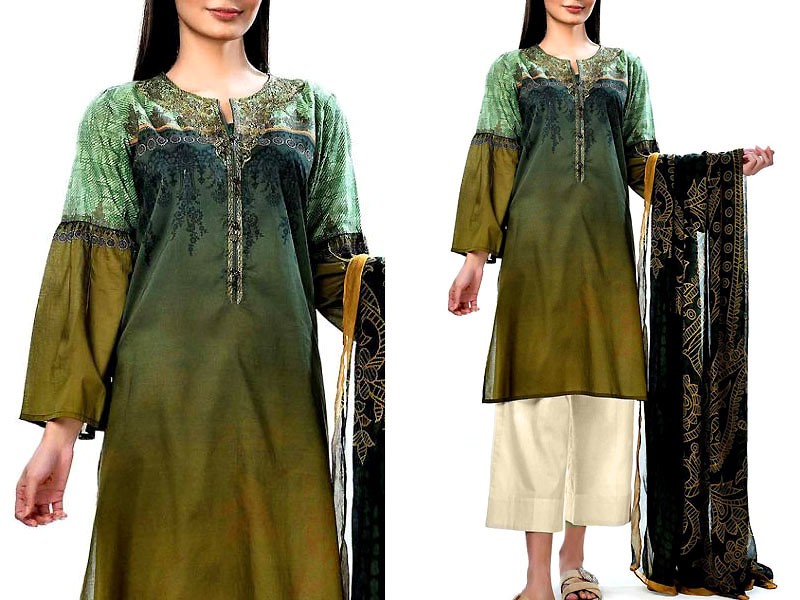 Embroidered Linen Dress 2021 with Wool Shawl