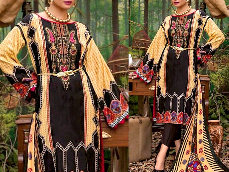 Heavy Front Panel Embroidered Linen Dress 2021 with Linen Dupatta Price in Pakistan