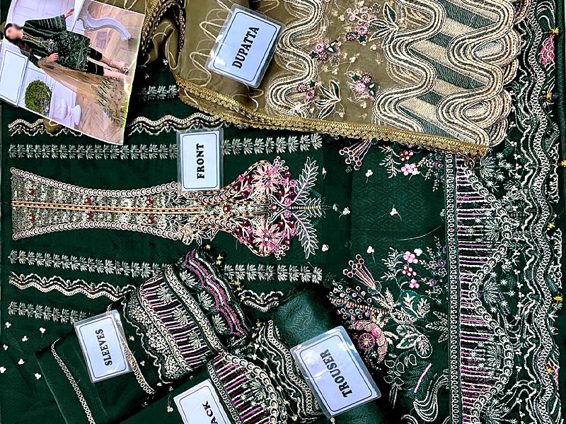 Handwork Heavy Embroidered Green Organza Wedding Dress