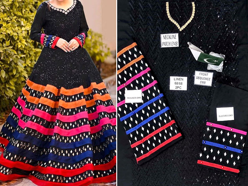 2-Piece Sequins Embroidered Linen Dress 2022