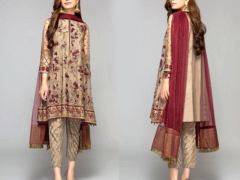 Heavy Embroidered Chiffon Party Wear Dress with Embroidered Silk Trouser Price in Pakistan