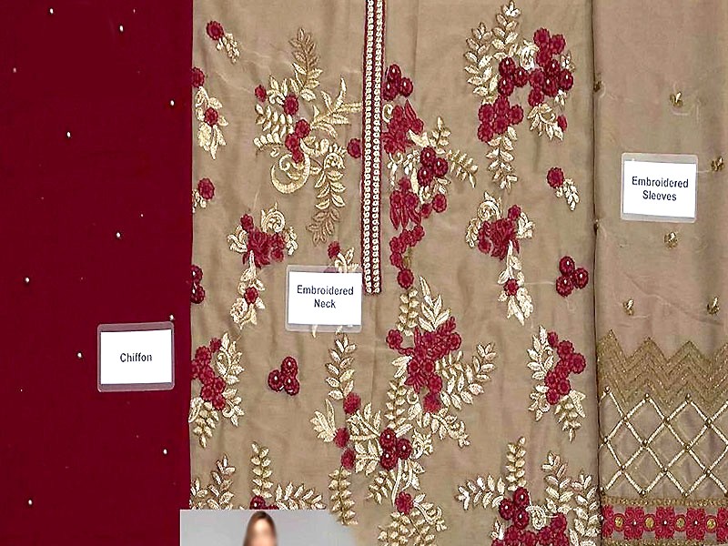 Elegant Embroidered Chiffon Party Wear Dress  with Chiffon Dupatta