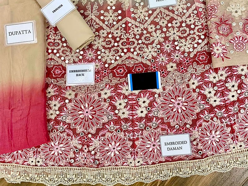 Handwork Heavy Embroidered Khaddi Cotton Net Maxi Dress