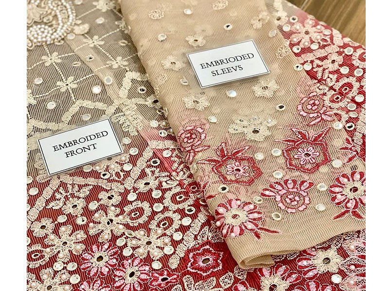 Handwork Heavy Embroidered Khaddi Cotton Net Maxi Dress