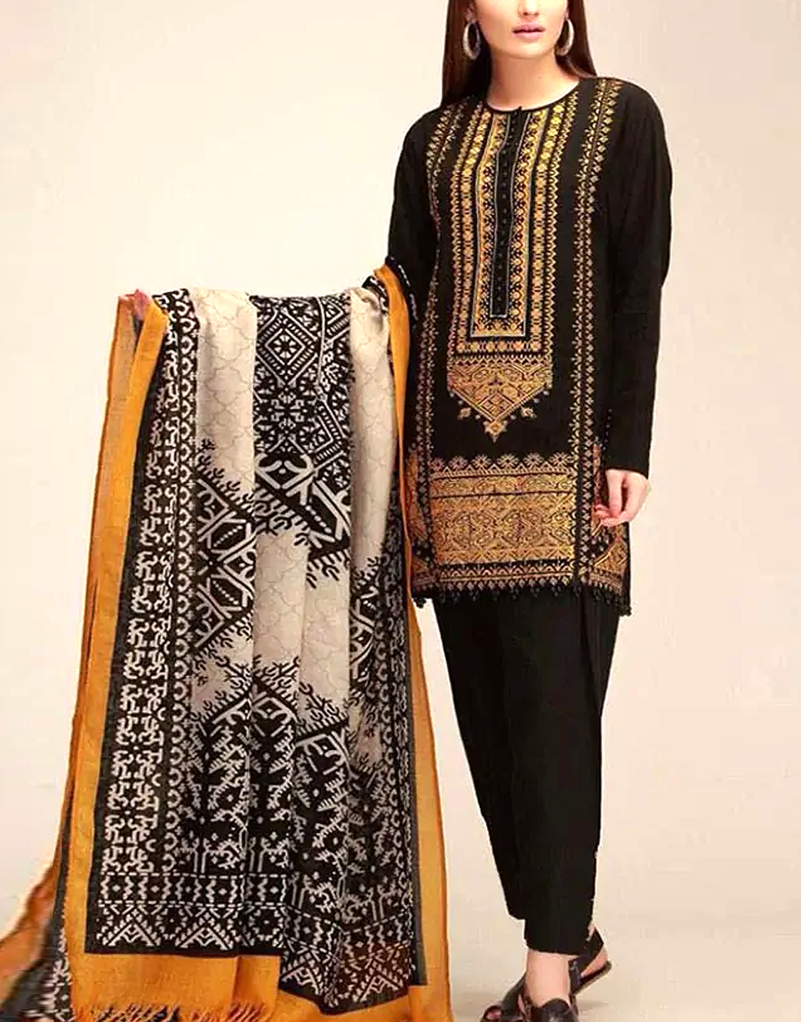 Embroidered Dhanak Suit with Dhanak Shawl Dupatta Price in Pakistan