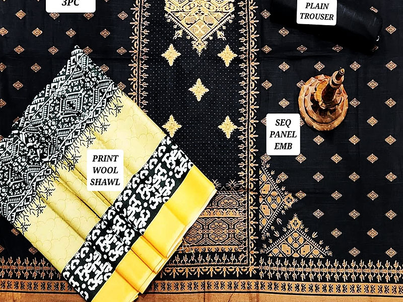 Heavy Embroidered Khaddar Dress 2024 with Wool Shawl Dupatta