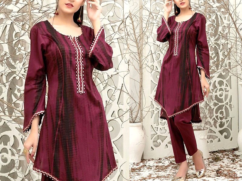 Embroidered Linen Dress 2021 with Wool Shawl Price in Pakistan