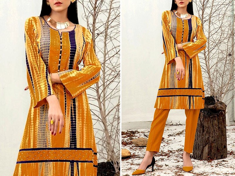 Digital Print Tie & Dye Linen Dress 2021 with Linen Dupatta