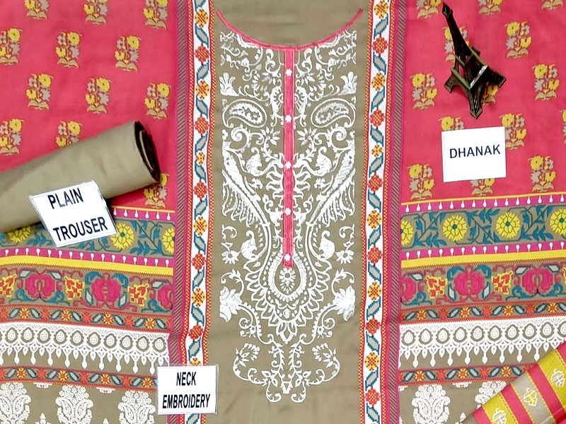 Embroidered Dhanak Dress with Dhanak Shawl Dupatta