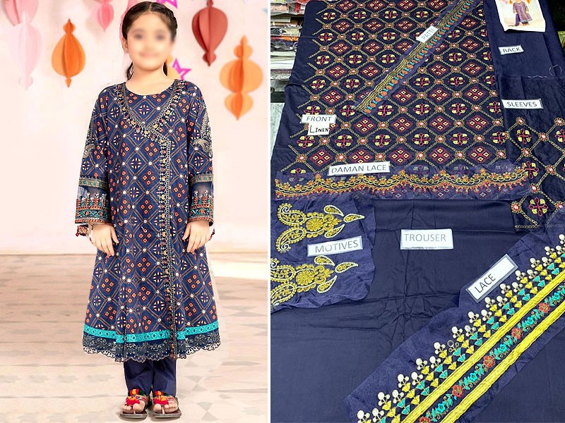 Kids 2-Pcs Embroidered Linen Dress 2021