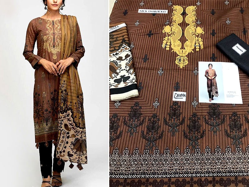 Embroidered Dhanak Dress 2021 with Dhanak Shawl Dupatta