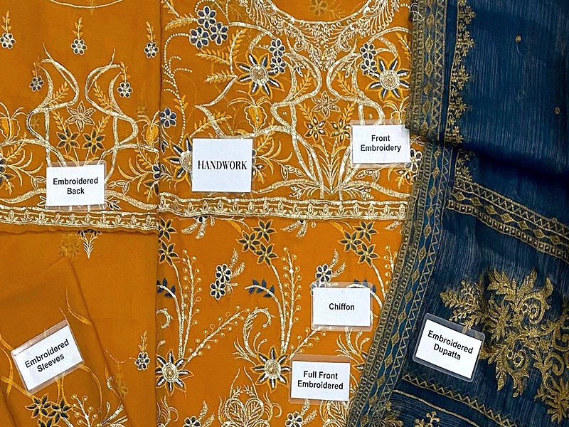 Handwork Heavy Embroidered Chiffon Wedding Dress 2021