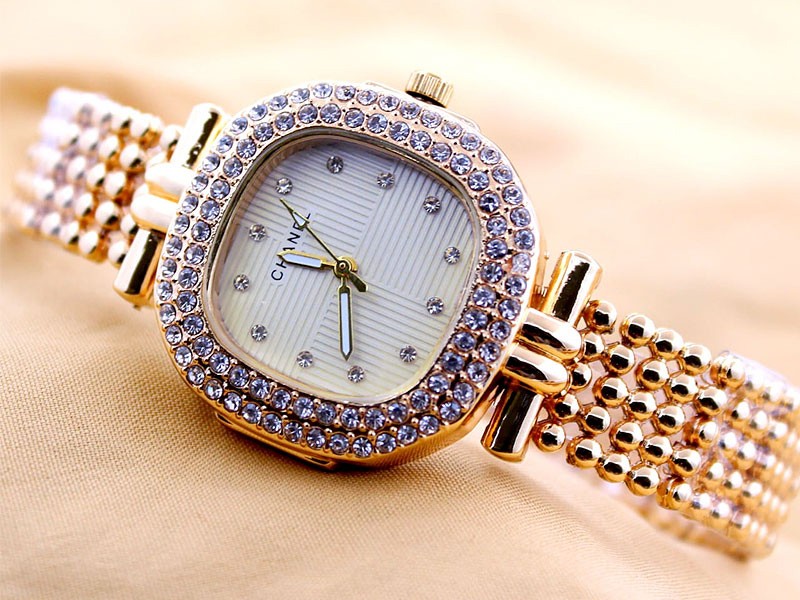 Elegant Stone Studded Women's Bracelet Watch - White Dial