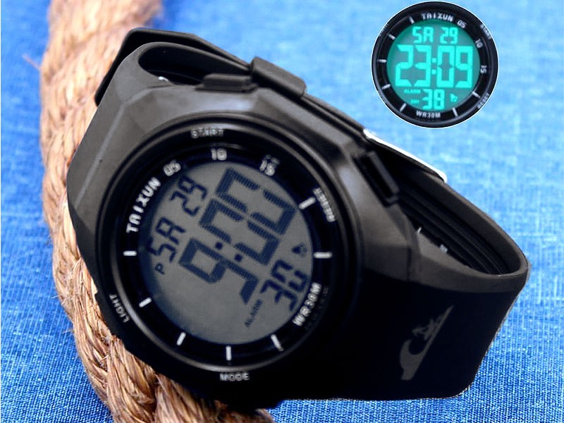 Taixun Digital Water-Resistant Sports Watch - Black