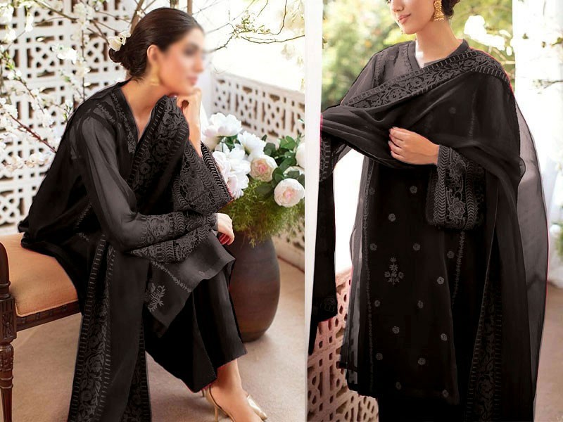 Elegant Embroidered Organza Black Party Wear Dress Price in Pakistan