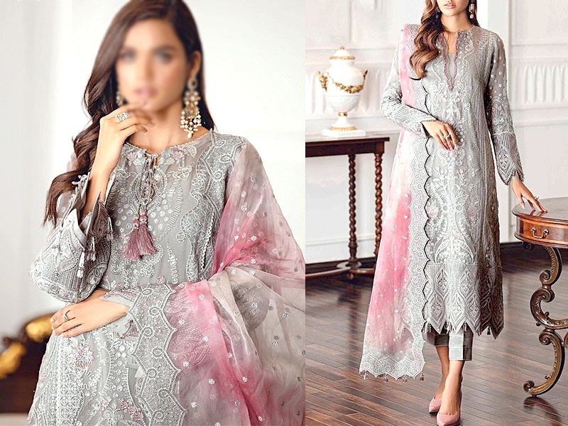 Heavy Embroidered Chiffon Dress 2021 with Embroidered Ombre Style Net Dupatta