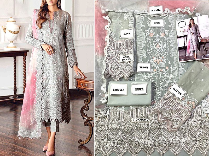 Heavy Embroidered Chiffon Dress 2021 with Embroidered Ombre Style Net Dupatta