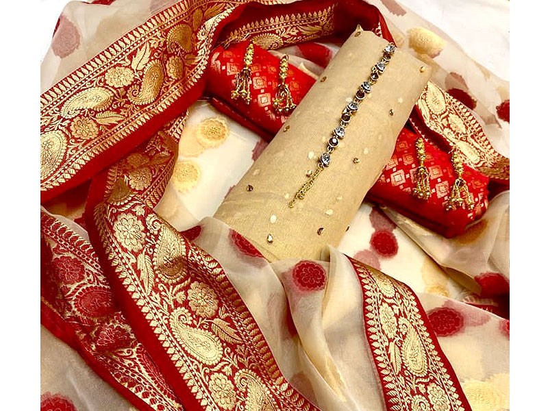Glamorous Embroidered Masoori Bridal Dress with Embroidered Organza Dupatta Price in Pakistan