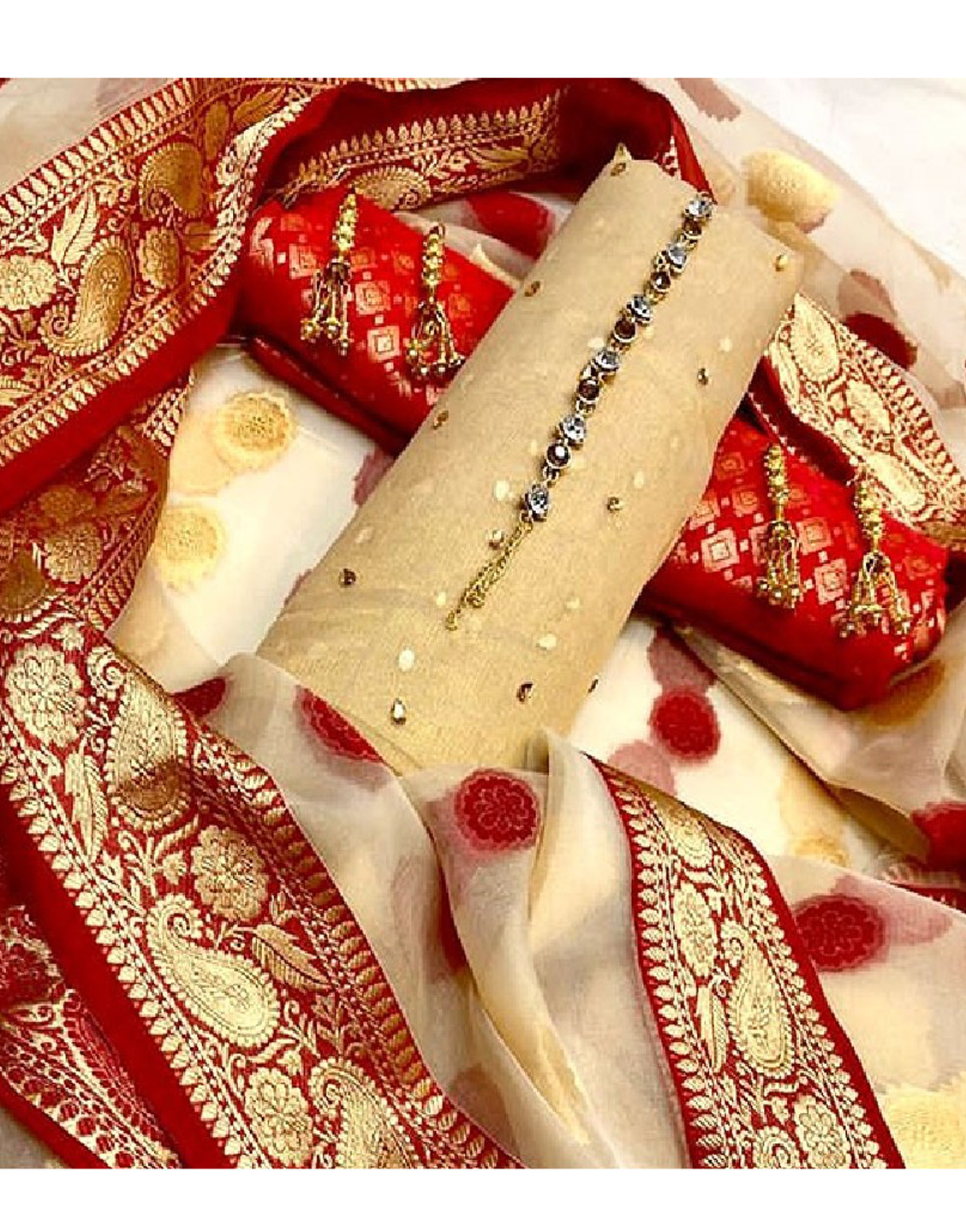 Handwork Heavy Embroidered Silk Chiffon Dress  with Masoori Dupatta Price in Pakistan