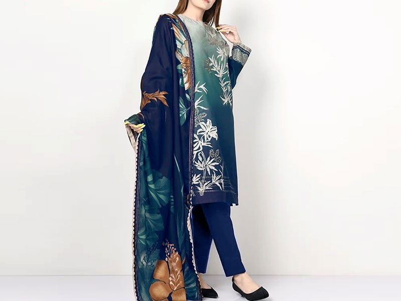 Trendy Embroidered Khaddar Dress with Wool Shawl Dupatta