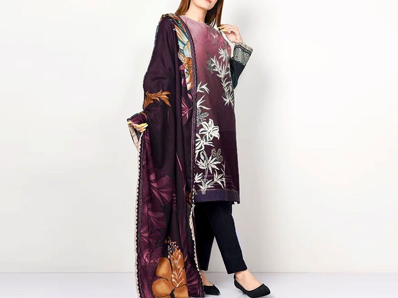 Trendy Embroidered Khaddar Suit with Wool Shawl Dupatta