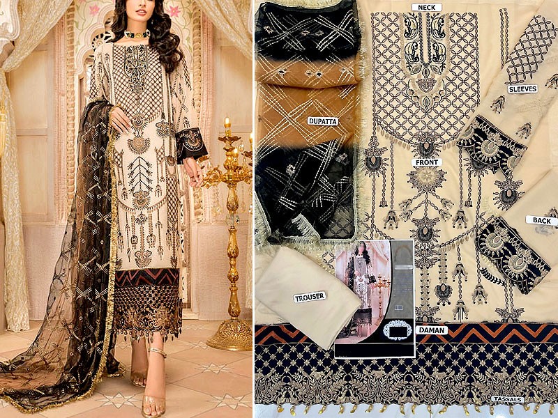 Heavy Embroidered Chiffon Party Wear Dress with Embroidered Net Dupatta