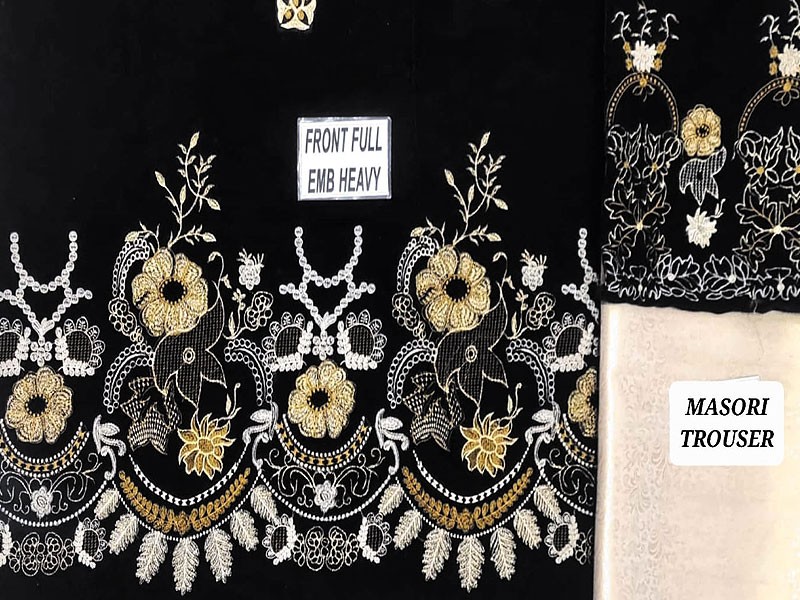 Elegant Embroidered 2-Piece Black Velvet Party Wear Dress