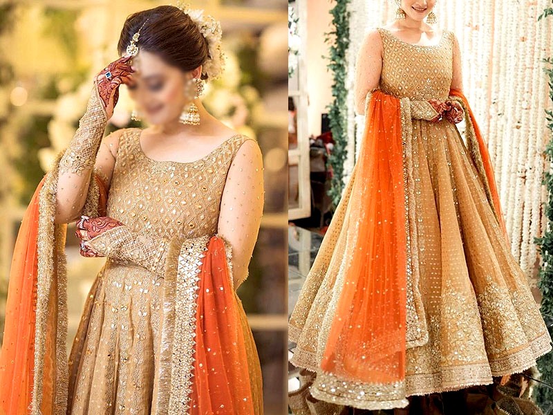 Luxury Mirror Work Heavy Embroidered Net Bridal Maxi Dress 2022 Price in Pakistan